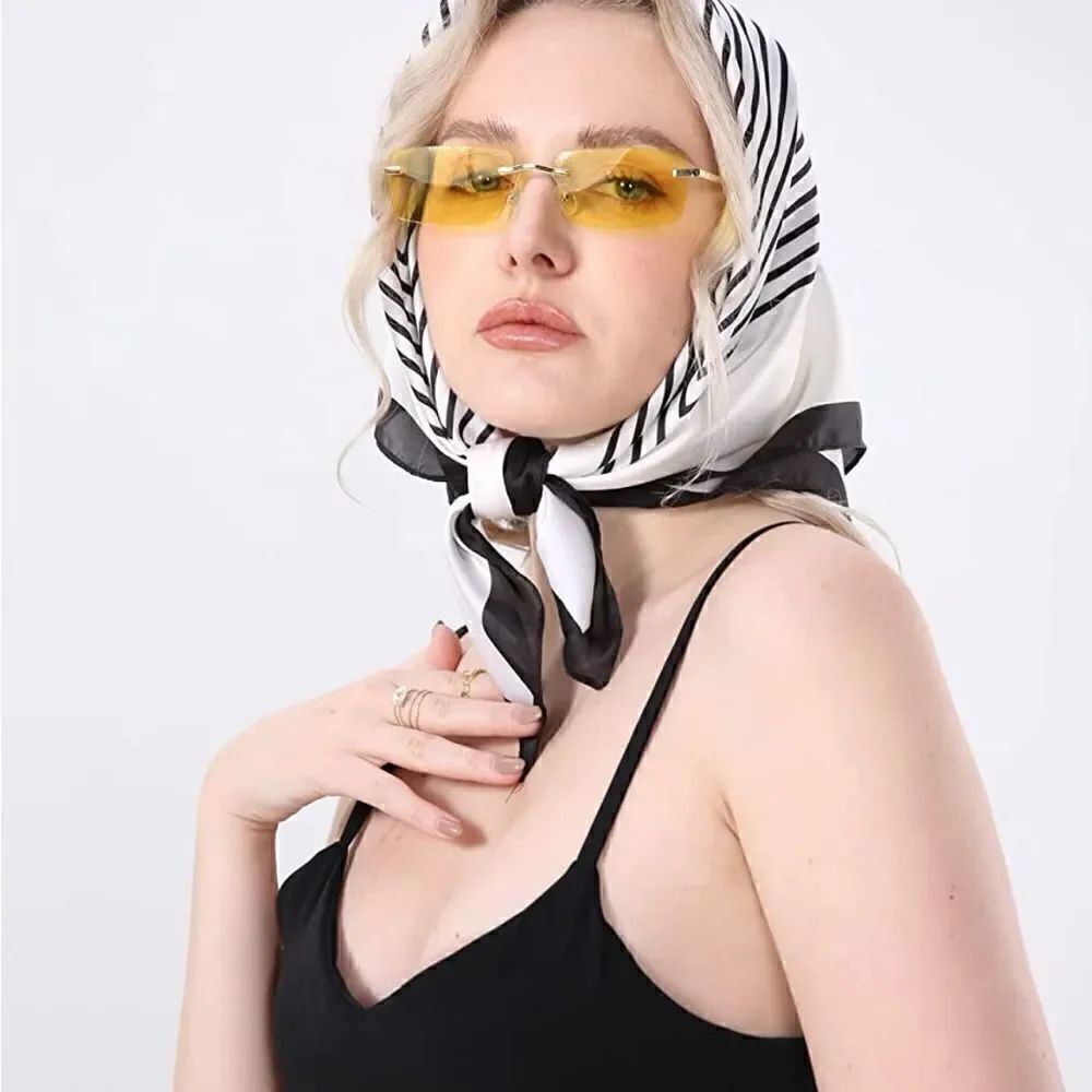 Black and White Striped Silky Scarf